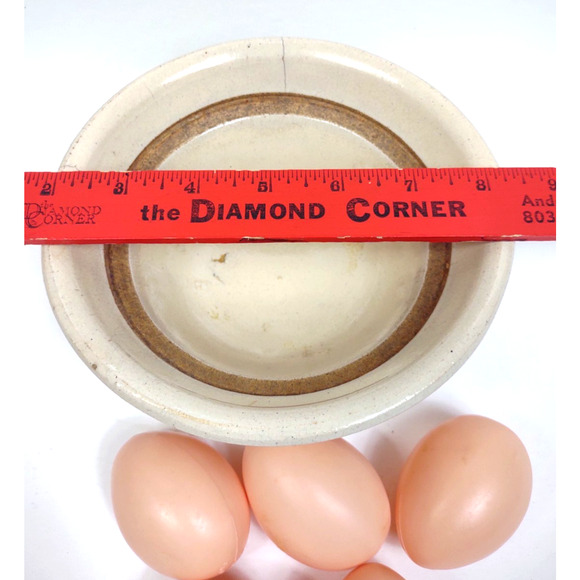 Primitive Antique 1940's Crock Stoneware Bowl Farmhouse Country w Fake Eggs 6" - Picture 5 of 8